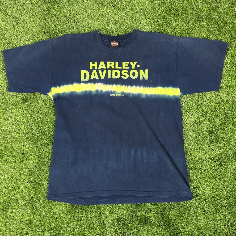 Vintage Harley Davidson Tie Dye Spellout Motorcycle Black T-shirt Sz XL 90s
